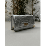Bolsa Livia Couro Croco Metalizado Prata