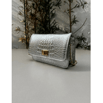 Bolsa Livia Couro Croco Metalizado Prata