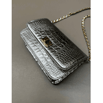 Bolsa Livia Couro Croco Metalizado Prata