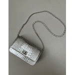 Bolsa Livia Couro Croco Metalizado Prata