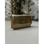 Bolsa Livia Couro Croco Metalizado Ouro Light