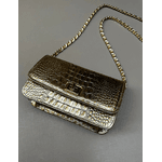 Bolsa Livia Couro Croco Metalizado Ouro Light