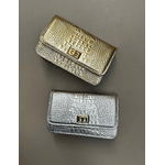 Bolsa Livia Couro Croco Metalizado Prata