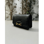 Bolsa Luna Couro Croco Preto