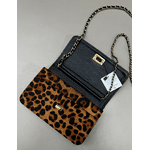 Bolsa Livia Couro Animal Print Onca com PReto