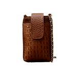 Porta Celular Mia em Couro Croco Caramelo