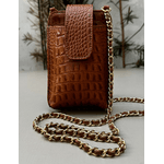 Porta Celular Mia em Couro Croco Caramelo