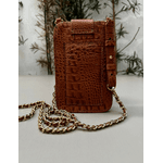 Porta Celular Mia em Couro Croco Caramelo