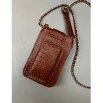 Porta Celular Mia em Couro Croco Caramelo