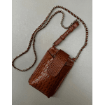 Porta Celular Mia em Couro Croco Caramelo