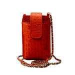 Porta Celular Mia em Couro Croco Laranja