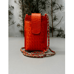 Porta Celular Mia em Couro Croco Laranja