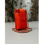 Porta Celular Mia em Couro Croco Laranja