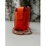 Porta Celular Mia em Couro Croco Laranja