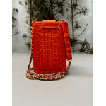 Porta Celular Mia em Couro Croco Laranja