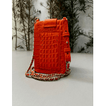 Porta Celular Mia em Couro Croco Laranja