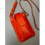 Porta Celular Mia em Couro Croco Laranja