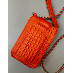 Porta Celular Mia em Couro Croco Laranja