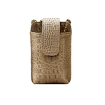 Porta Celular Mia em Couro Croco Nude