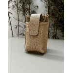 Porta Celular Mia em Couro Croco Nude