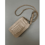 Porta Celular Mia em Couro Croco Nude