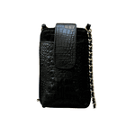 Porta Celular Mia em Couro Croco Preto