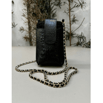 Porta Celular Mia em Couro Croco Preto