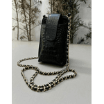 Porta Celular Mia em Couro Croco Preto