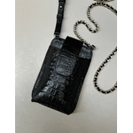 Porta Celular Mia em Couro Croco Preto