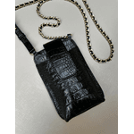 Porta Celular Mia em Couro Croco Preto