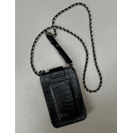 Porta Celular Mia em Couro Croco Preto