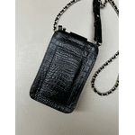 Porta Celular Mia em Couro Croco Preto
