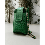 Porta Celular Mia em Couro Croco Verde 