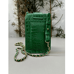 Porta Celular Mia em Couro Croco Verde 