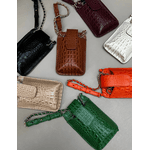 Porta Celular Mia em Couro Croco Nude