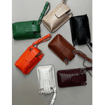 Porta Celular Mia em Couro Croco Laranja