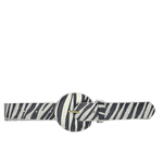 Cinto de Couro Milão Animal Print Zebra com Fivela Meia Lua