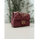 Bolsa Kiara Pequena Couro Cor Cabernet com Ferragens Douradas