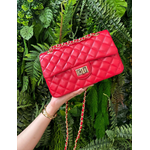 Bolsa Kiara Média Couro Vermelho com Ferragens Douradas