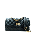 Bolsa Lavínia Couro Preto com Ferragens Dourada