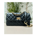 Bolsa Lavínia Couro Preto com Ferragens Dourada