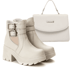 Kit Coturno Bota Chelsea E Bolsa Tira Colo Couro Legítimo Off-White