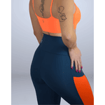 Calça Legging Liz Cós Alto e Detalhes - Azul com Laranja