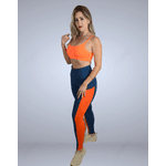 Calça Legging Liz Cós Alto e Detalhes - Azul com Laranja