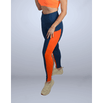 Calça Legging Liz Cós Alto e Detalhes - Azul com Laranja