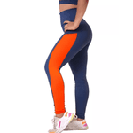 Calça Legging Liz Cós Alto e Detalhes - Azul com Laranja