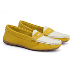 Mocassim Feminino Em Couro Bicolor Amarelo