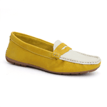 Mocassim Feminino Em Couro Bicolor Amarelo