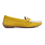 Mocassim Feminino Em Couro Bicolor Amarelo