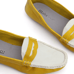 Mocassim Feminino Em Couro Bicolor Amarelo